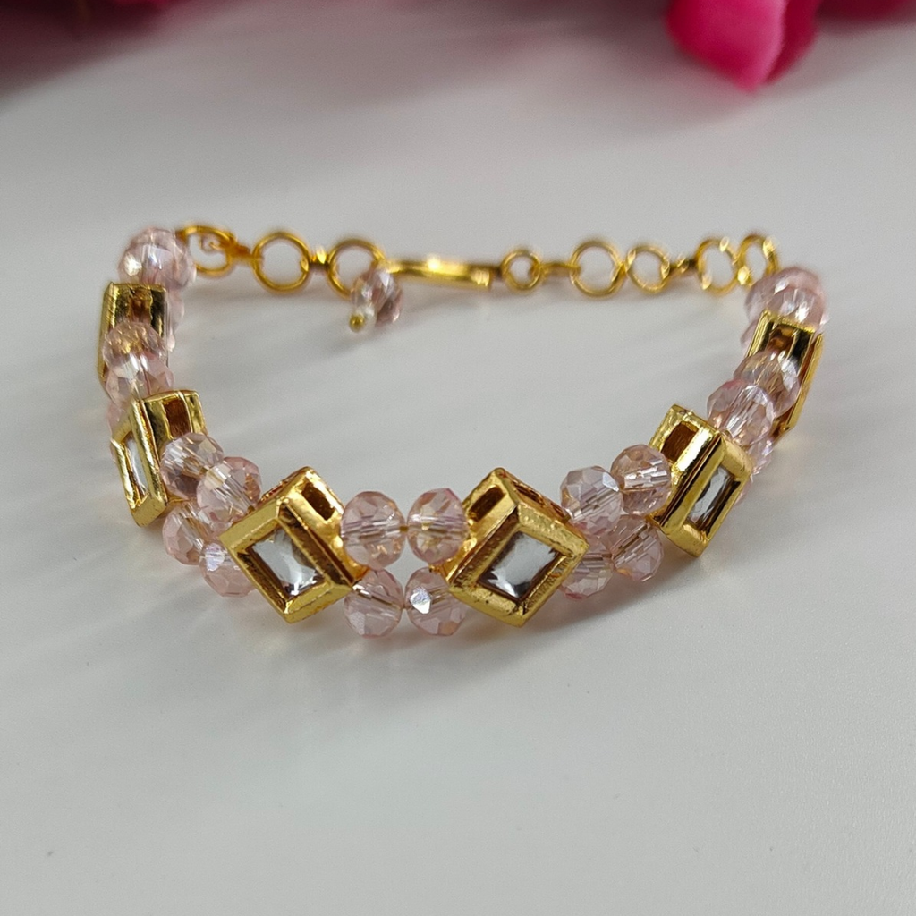 Kundan & Pink Crystal Beads Bracelet