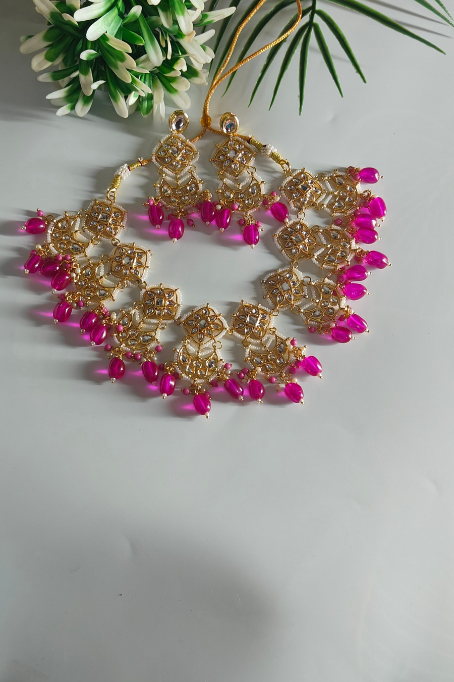 Pink Kundan Studded Necklace Set