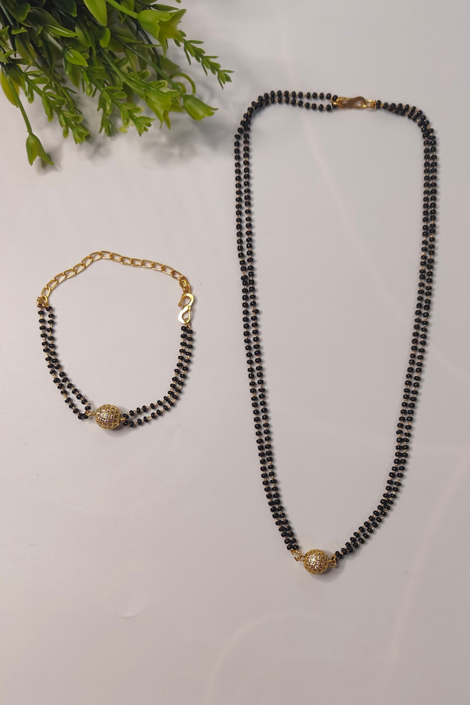 Double Chain American Diamond Ball Mangalsutra & Handmangalsutra Combo Set