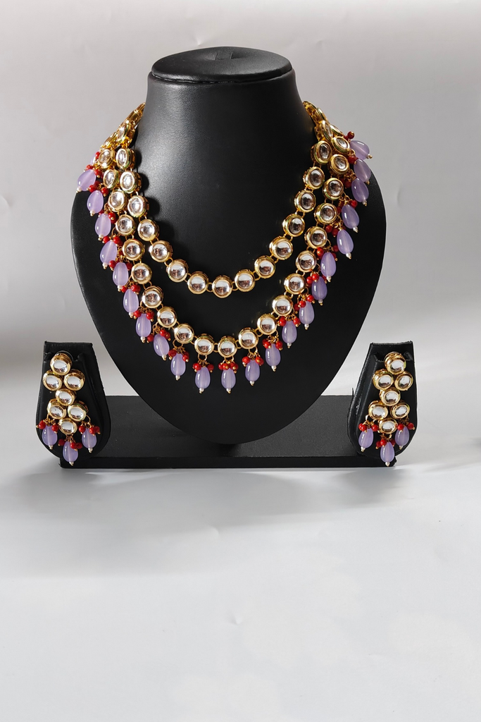 Purple & Red 2 layer Kundan Necklace Set