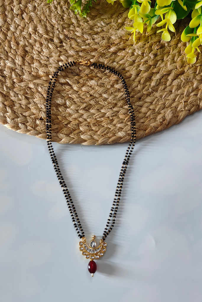 Maroon Kundan Double Chain Mangalsutra