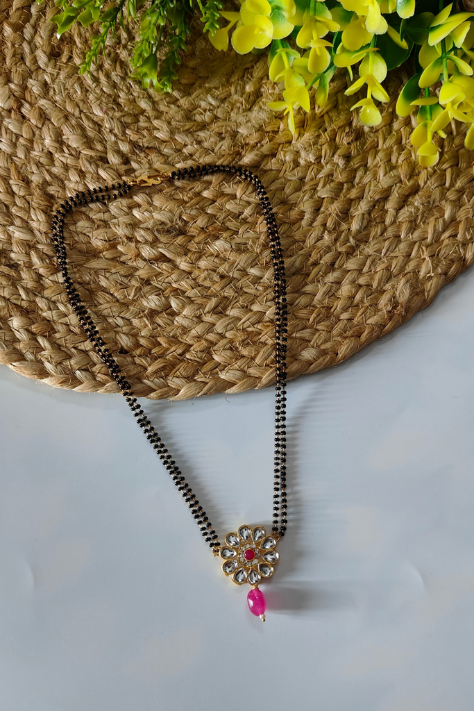 Pink Kundan Double Chain Mangalsutra