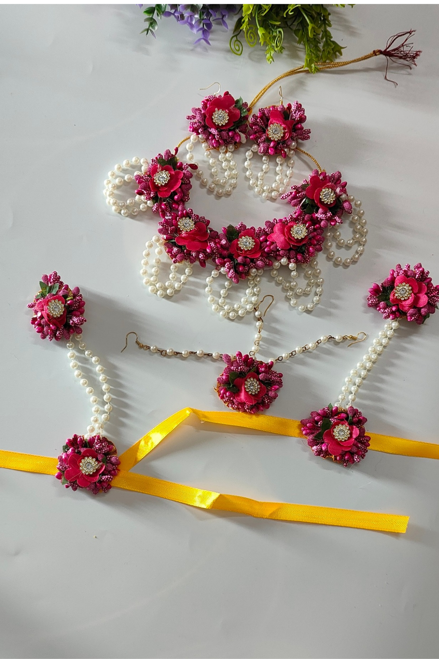 Pink Beaded Flower Jewellery Perfect for Mendhi Function