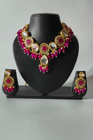 Pink Kundan Necklace Set