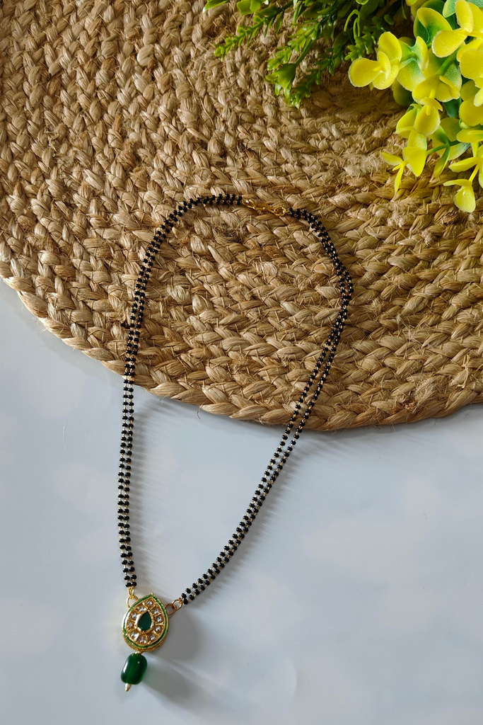 Green Kundan Double Chain Mangalsutra