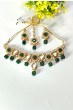 Green Kundan Tumble bead Necklace Set with Earrings & Mangtika