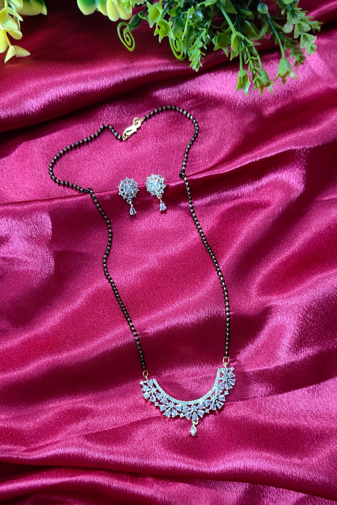 Gold Plated American Diamond Stone Studded Single 18 inch Mangalsutra with Studs