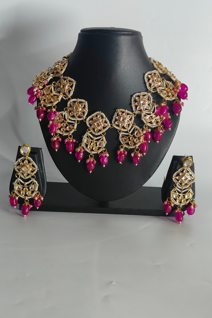 Pink Kundan Studded Necklace Set