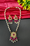 White Pearl & Pink Kundan Pendant Set with Earrings