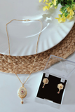 Gold Plated Oval Pendent Set with Earrings