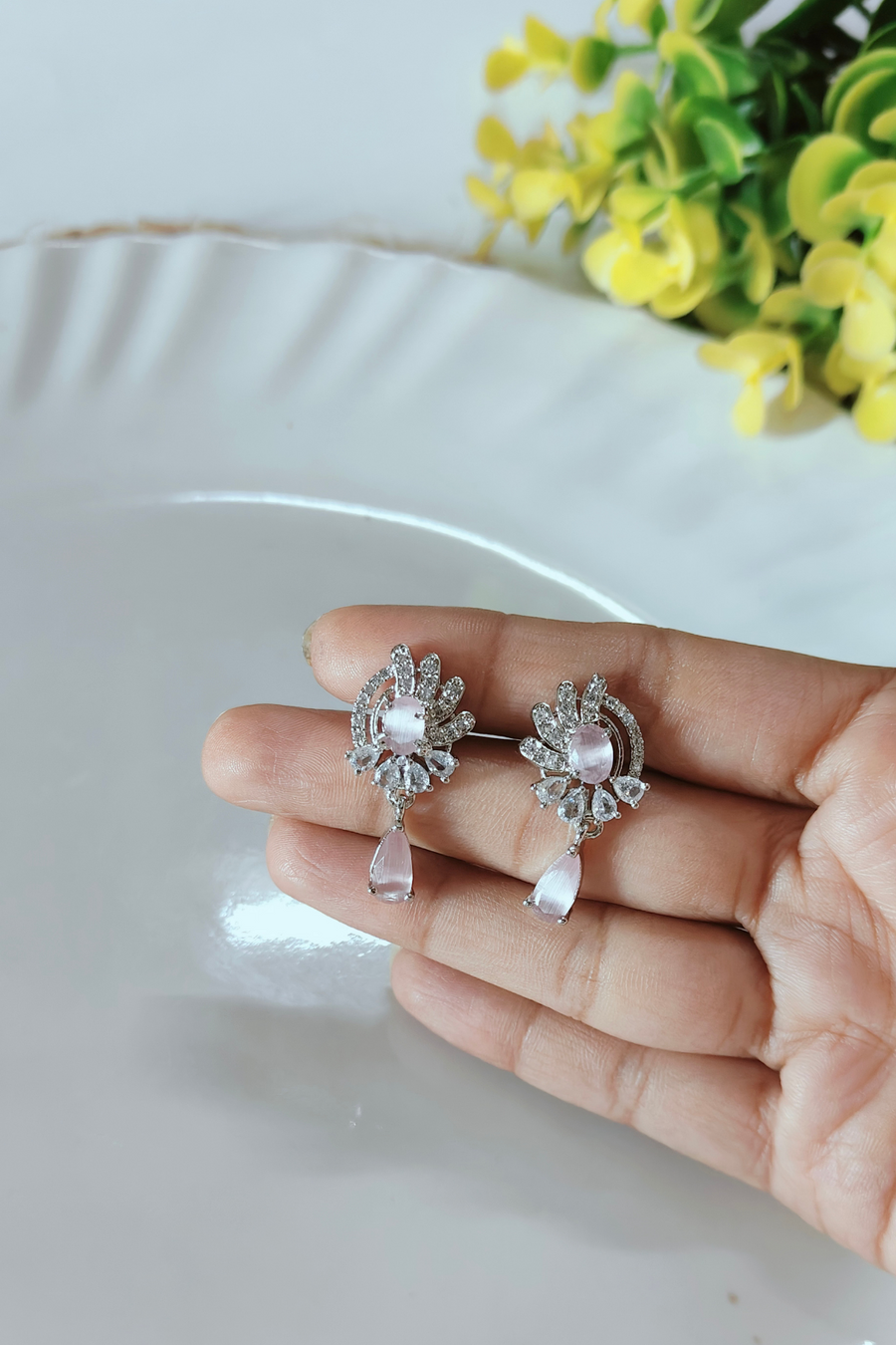American Diamond Pink Sparkle Stone Earring Studs