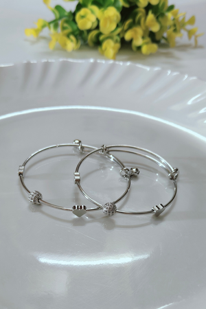 Antitarnish Silver AD Ball Heart Bangles Pair of 2
