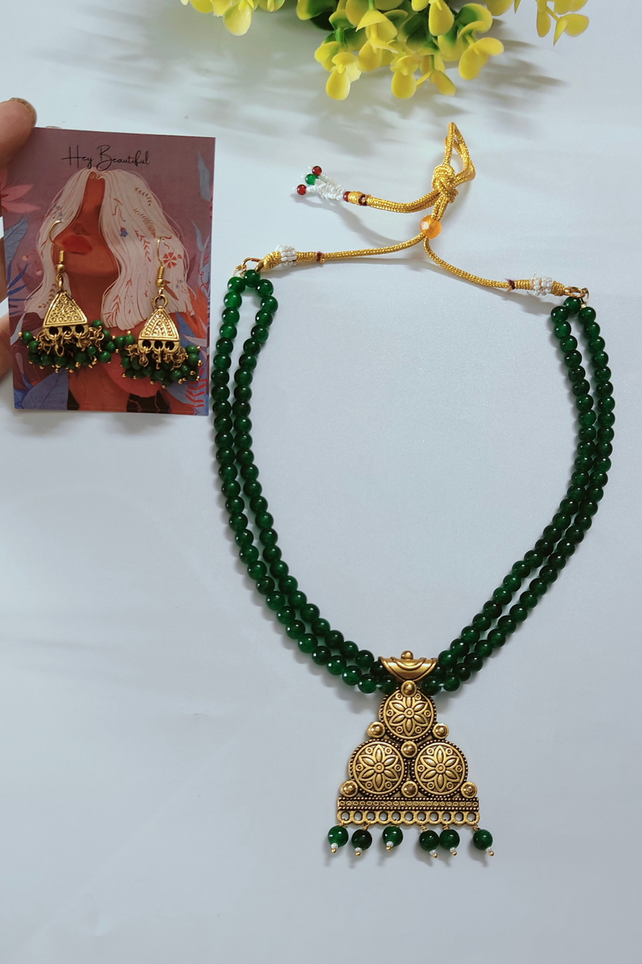 Green Oxidized 2 layer Necklace Set