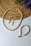 White Pearl Mala Set with Pair of Earrings & Bracelet