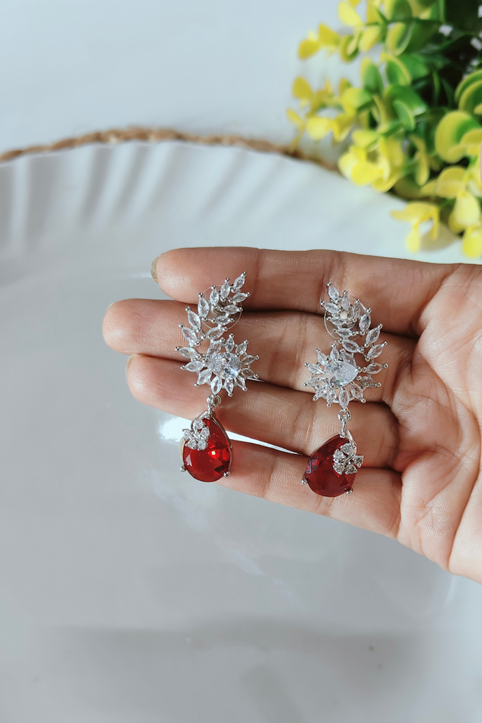 American Diamond Red Aura Sparkle Earrings