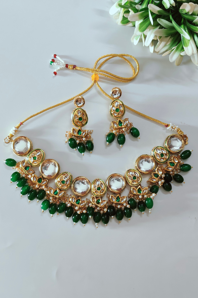Green Round Shape Kundan Choker Set