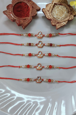 Red Kundan Beaded Rakhi Combo Set ( Pack of 5)