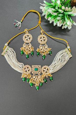 Green Kundan & Beaded Choker Set