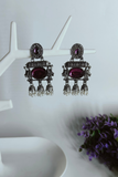 Purple Kundan Charm Oxidised Jhumka