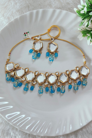 Sky blue Kundan Choker Set