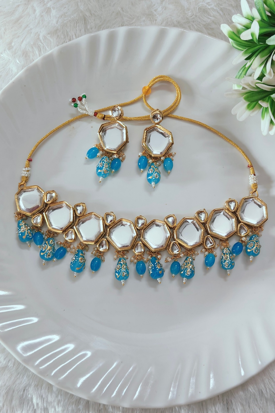 Sky blue Kundan Choker Set