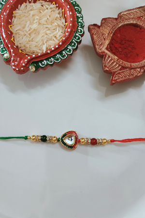 Red & Green Kundan Beaded  Rakhi