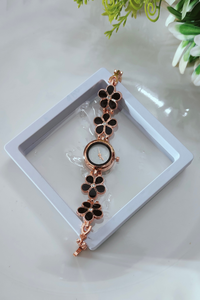 Black Flower Petal Charm Watch