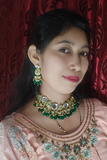 Green Round Shape Kundan Choker Set