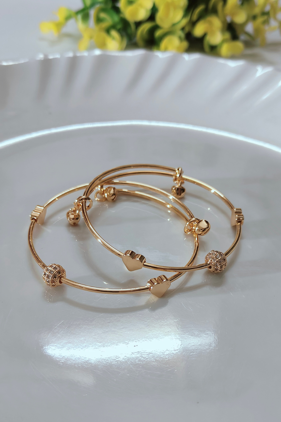 Antitarnish Heart Charm AD Stone Adjustable Bangles Pair of 2