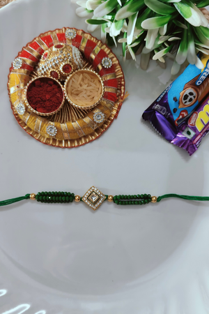 Green Kundan Crystal Beads Rakhi
