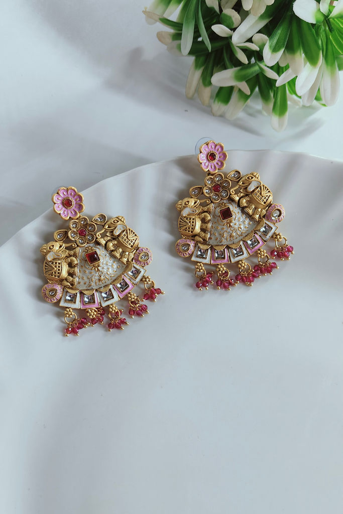 Pink Glow Brass Jhumka
