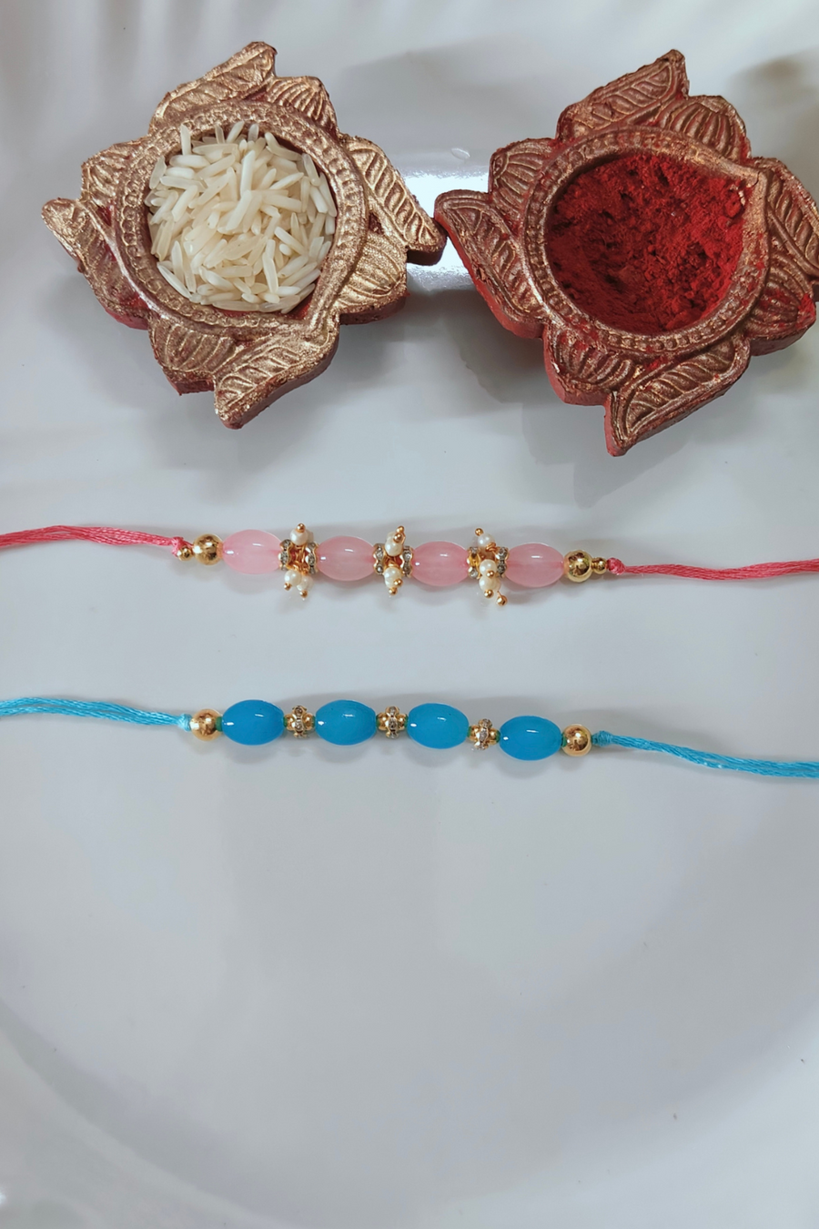 Pink & Blue Beaded Rakhi Combo ( set of 2)