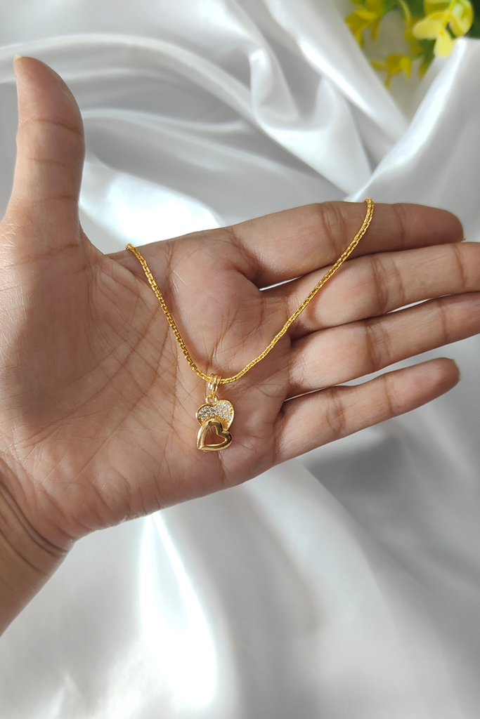 Double Heart Gold Plated Chain Pendant Set 18inch