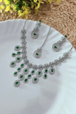 Royal Green Radiance Diamond Necklace Set with Earrings & Mangtika