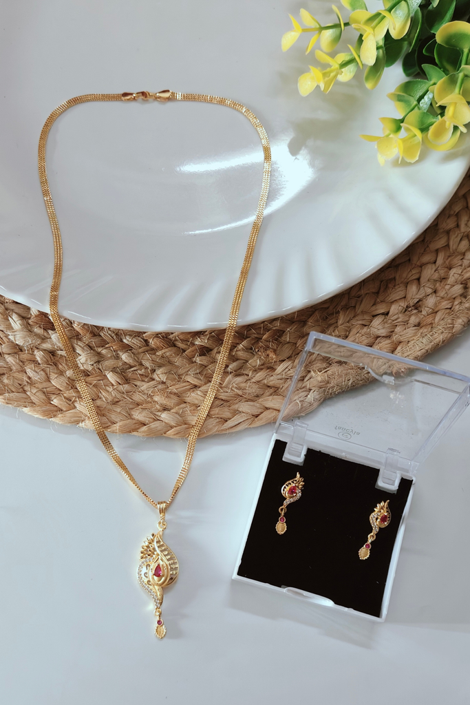Luster Luxe Gold Plated Chain Pendant Set with Earrings