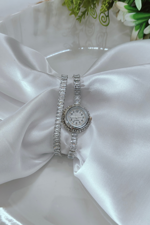 White Diamond Stone Watch with Bracelet