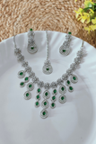 Royal Green Radiance Diamond Necklace Set with Earrings & Mangtika