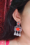 Red Kundan trio Oxidized Jhumka
