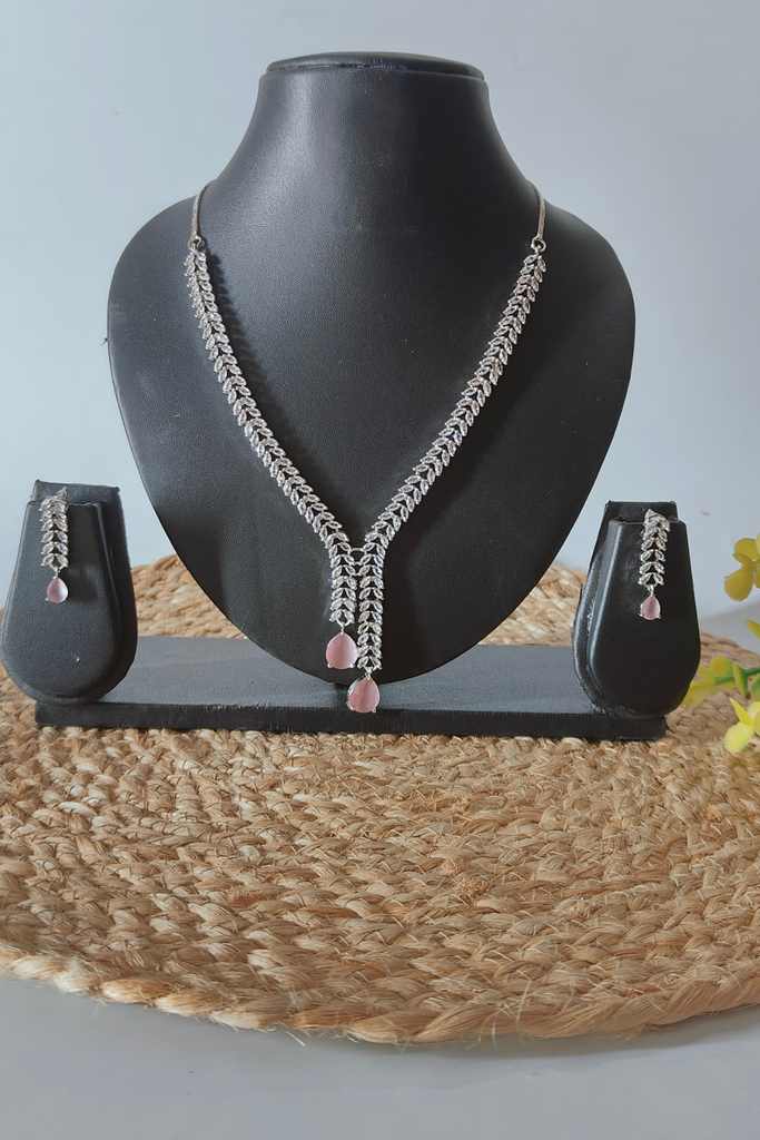 Gleaming Pink Stone AD Necklace