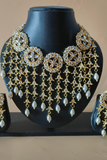 White Pearl Kundan Necklace Set with Kundan Hangings