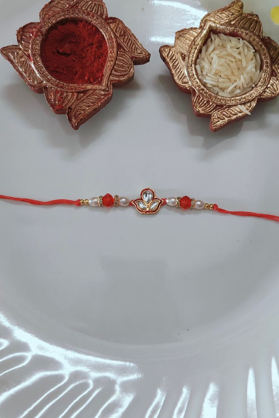 Red Kundan Beaded Rakhi