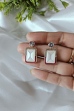 Pink Sparkling Square Stone Earrings