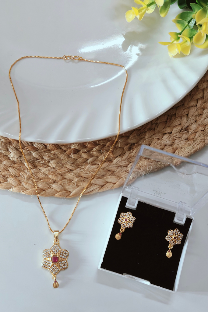 Gold Plated Star Pendent Set with Earrings