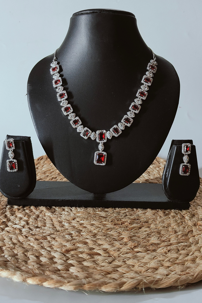 Royal Red Elegance Diamond Stone Necklace Set