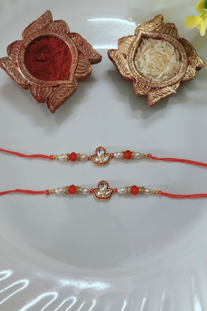 Red Kundan Beaded Rakhi Combo Set ( Pack of 2)