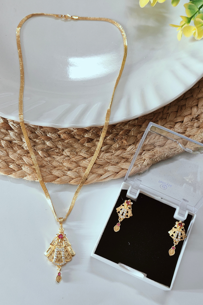 Golden Aura Gold Plated Chain Pendant Set with Earrings