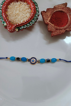 Blue Evileye Beaded Charm Rakhi